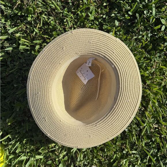 Womens Summer Hat - White Trim - Floral Hand Sewn Beads - BRAND NEW
